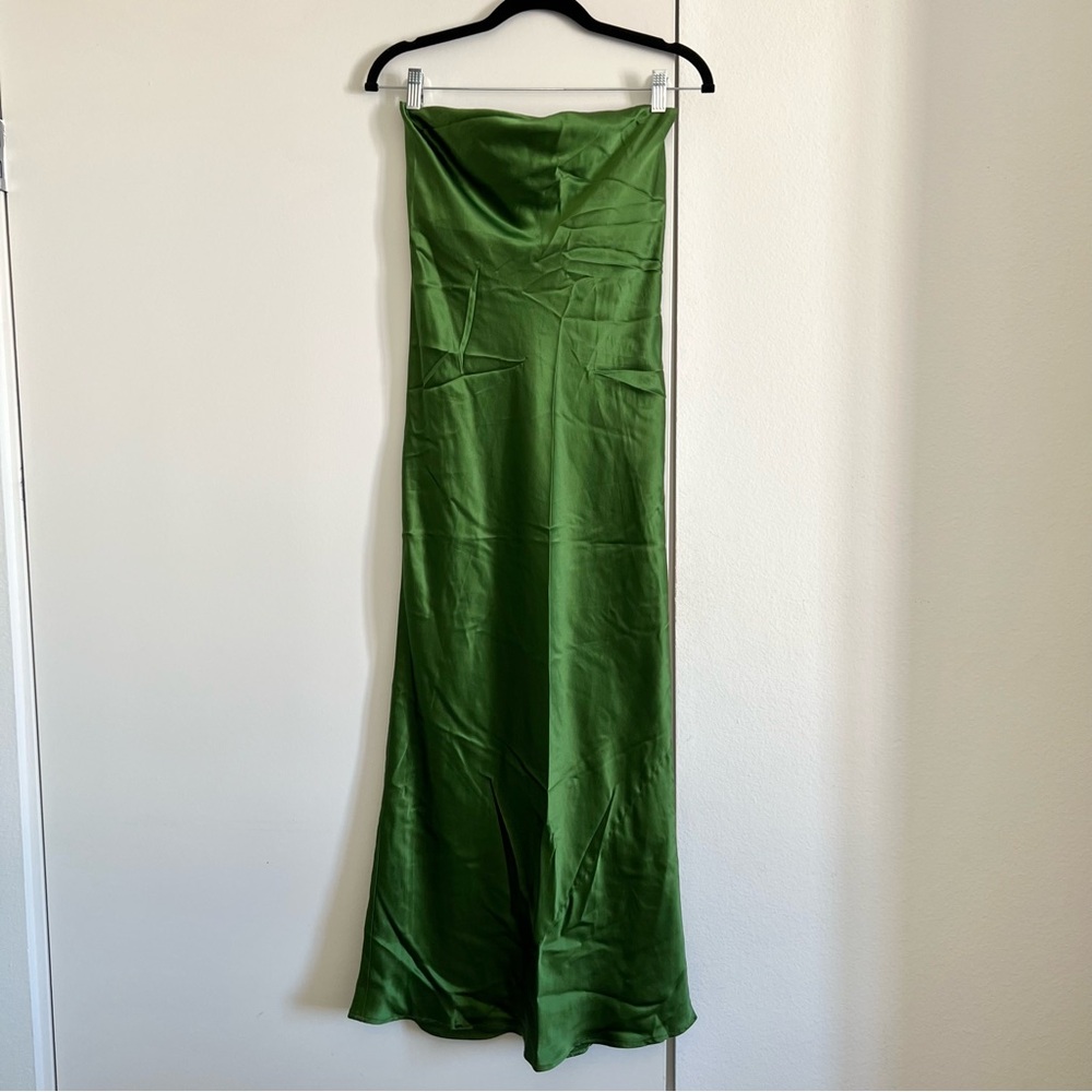 Reformation Emerald Green Satin Strapless Maxi Dress - Picture 6 of 7